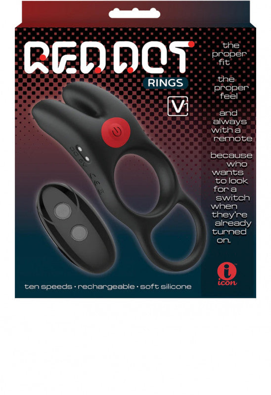 Red Dot Vibrating Ring V1 With Remote - Black/red