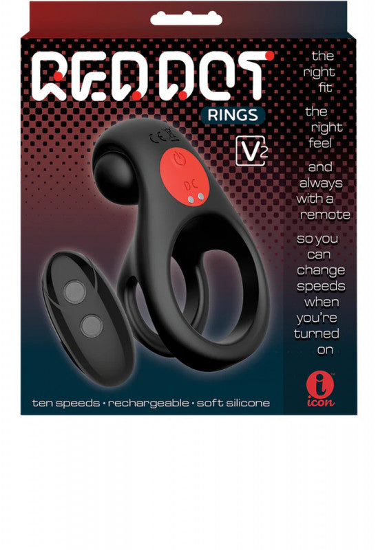 Red Dot Vibrating Ring V2 With Remote - Black/red