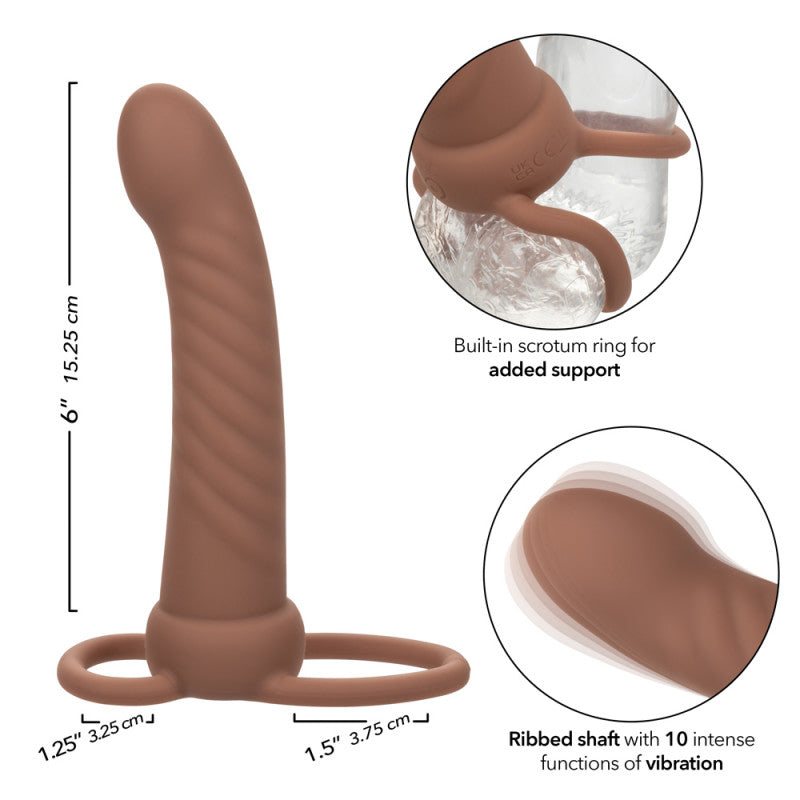 Performance Maxx Rechargeable Ribbed Dual  Penetrator - Brown