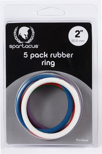 Rainbow Rubber Cock Ring 5 Pack - 2in