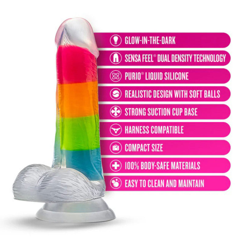 Neo Elite Glow in the Dark Rainbow Rave 6.5" Silicone Dual Density  Multicolored
