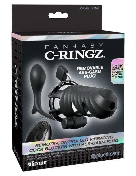 Fantasy C-Ringz Remote-Controlled Vibrating  Blocker With Ass-Gasm Plug - Black