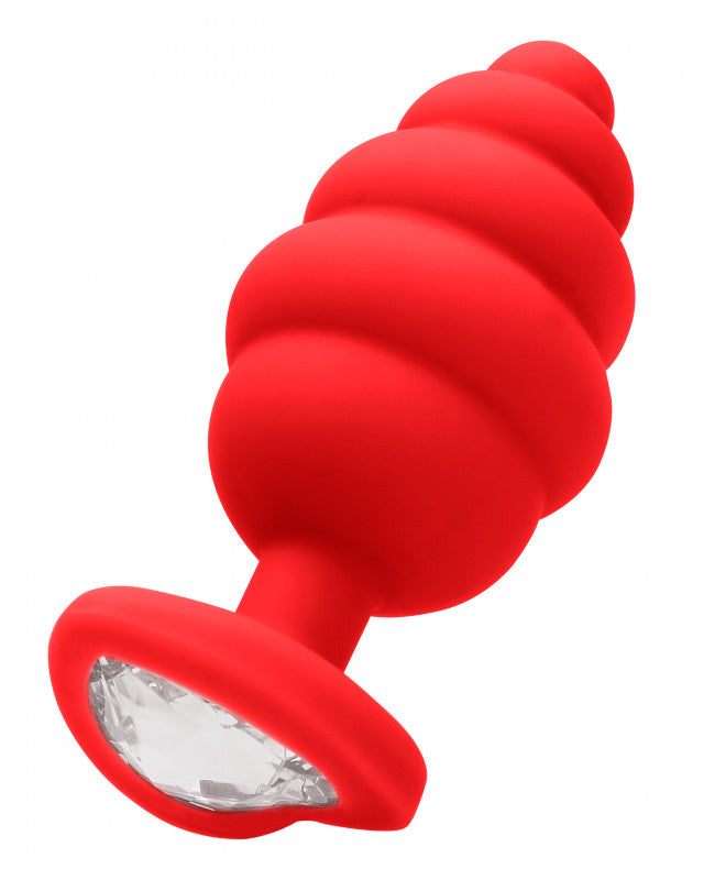 Regular Ribbed Diamond Heart Plug - Red