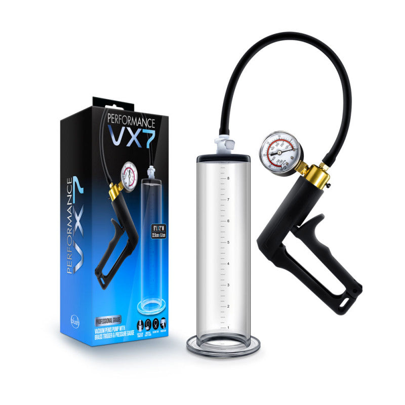 Performance - Vx7 Vacuum Penis Pump With Brass  Trigger &amp; Pressure Gauge - Clear