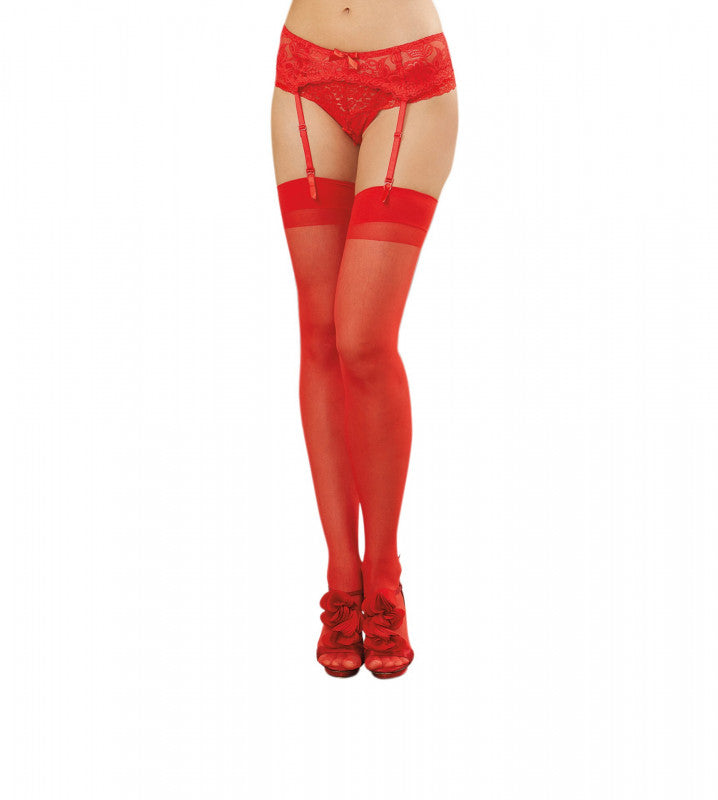Sheer Thigh High - One Size - Red