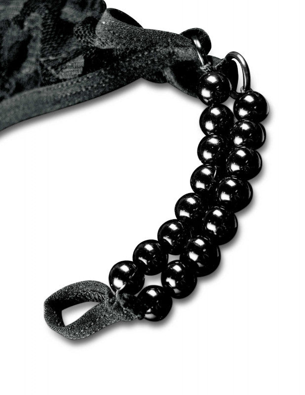 Hookup Panties Crotchless Pleasure Pearls - Black - Small - Large
