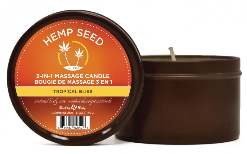 3 in 1 Massage Candle - Tropical Bliss 6 Oz - Hemp Seed