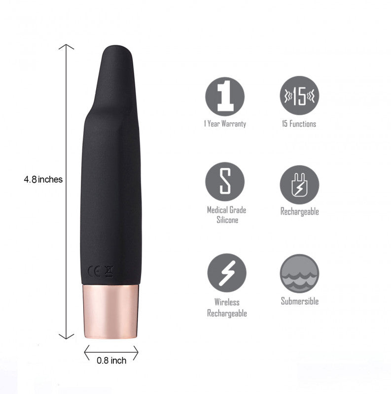 Aspen 15-Function Rechargeable Wireless FlickeRing Tip Vibrator - Black