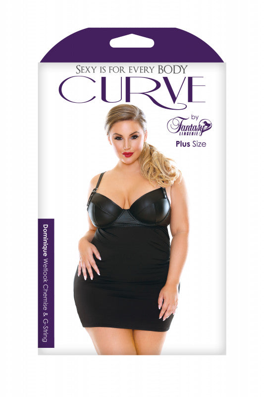 Dominique Wetlook Chemise &amp; G-String - Black - 3x/4x