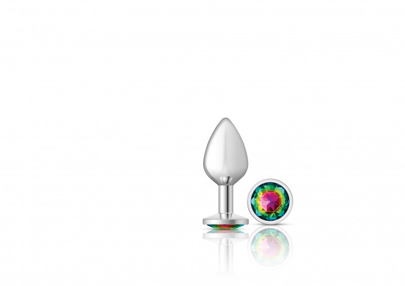 Cheeky Charms - Silver Metal Butt Plug - Round - Rainbow - Medium