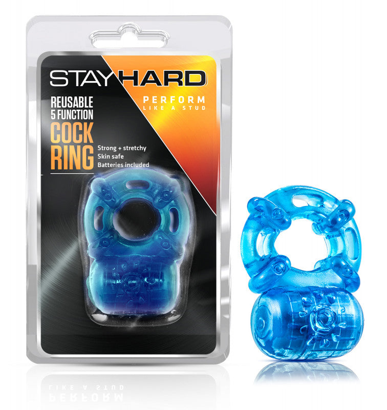 Stay  Reusable 5-Function Vibrating  Ring- Blue