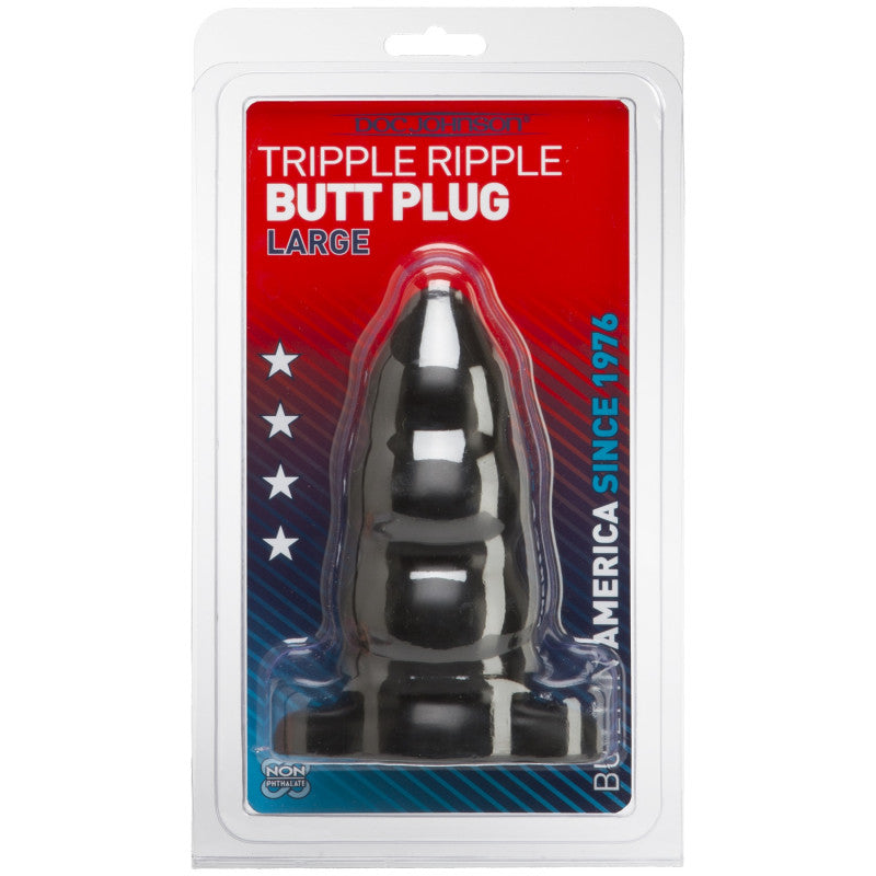 Large Triple Ripple Butt Plug - Black
