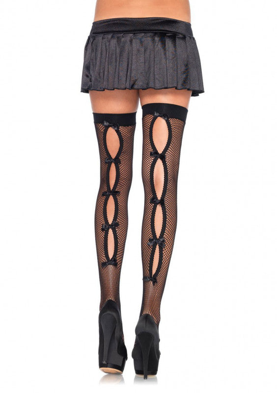 Bow Backseam Thigh Highs - One Size - Black