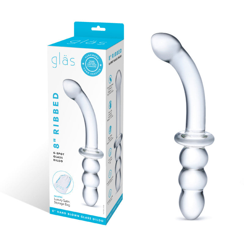 8 Inch Ribbed G-Spot Glass  - Clear