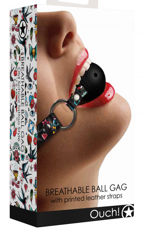 Breatheable Ball Gag - Old  Tattoo Style -  Black