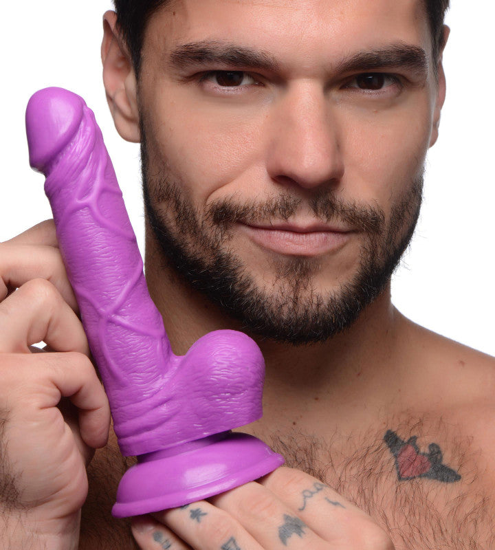 Pop Pecker 6.5 Inch  With Balls - Purple