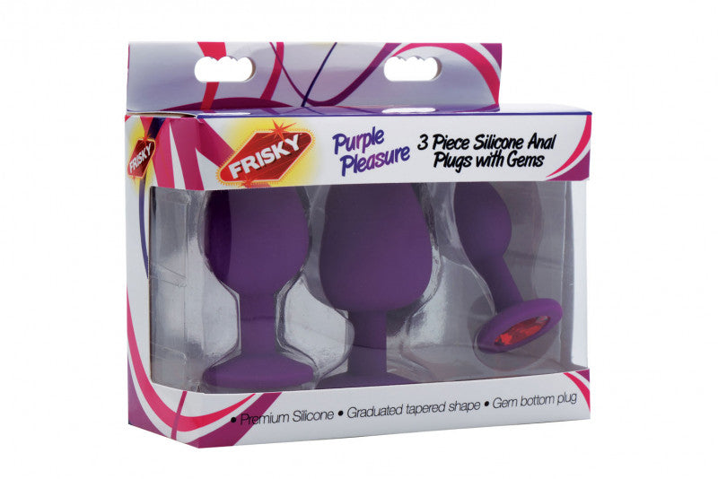 Purple Pleasure 3 Piece Silicone Anal Plugs With Gems
