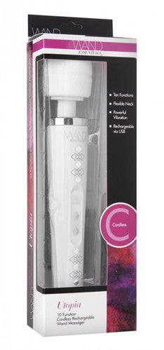 Utopia 10-Function Cordless Rechargeable Wand Massager - White