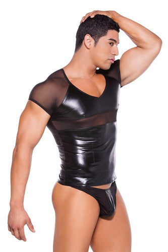 Wet Look T-Shirt - One  Size - Black