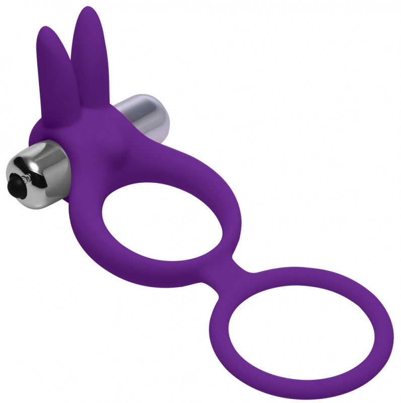 Throbbin Hopper Cock and Ball Ring With  Vibrating Clit Stimulator - Purple