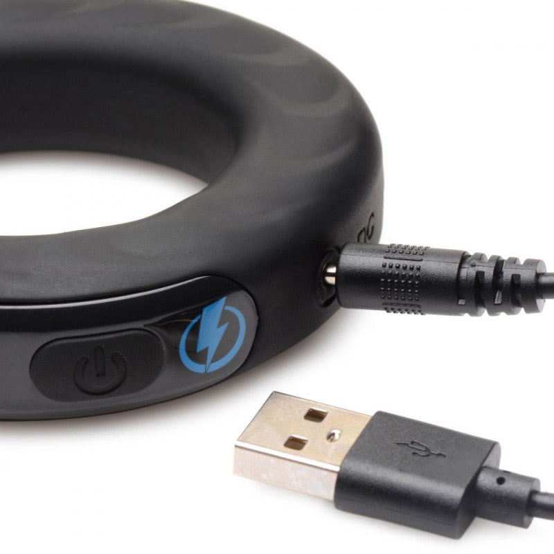 E-Stim and Vibrating Silicone  Ring 45mm With  Remote Control - Black