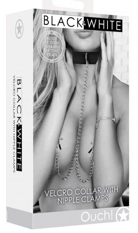 Velcro Collar With Nipple Clamps - Black