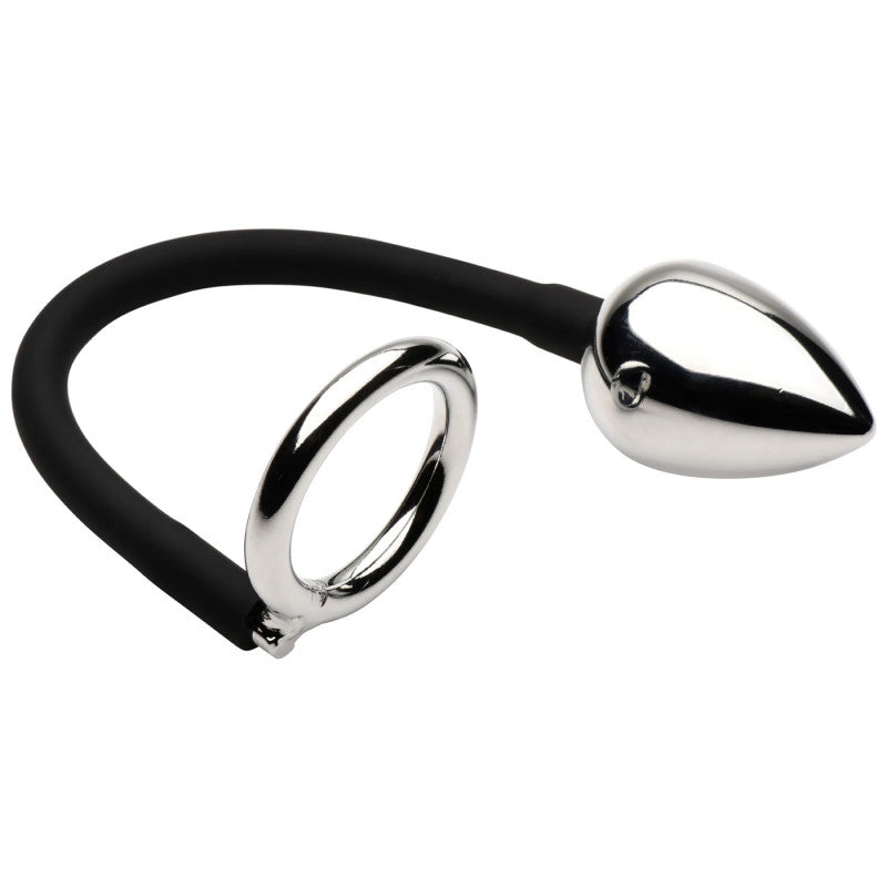 Tug Plus Plug  and Ball Ring With Anal Plug -  Black