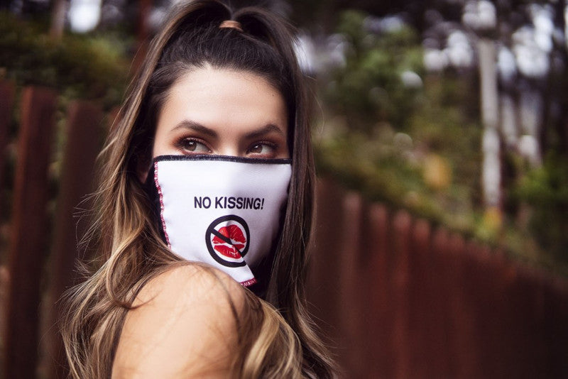 Face/ Neck Bandana Reversable- Black/ Red Lips Print - One Size