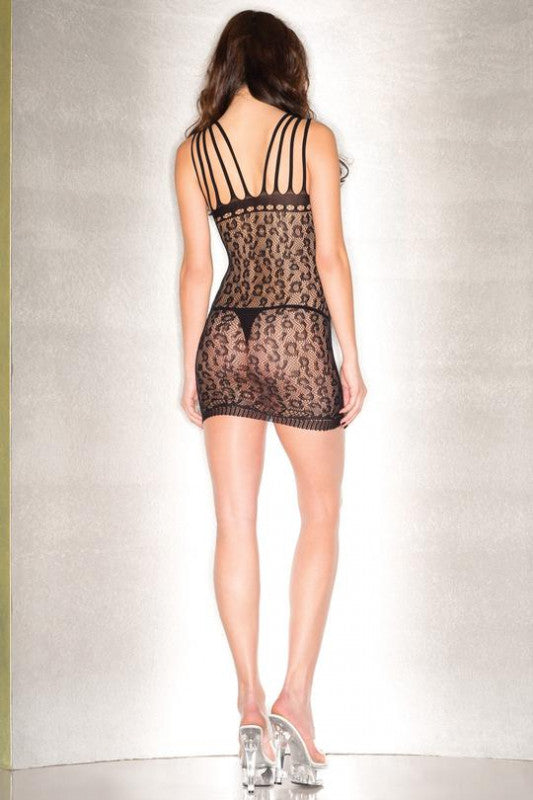 Leopard Print Minidress With Keyhole Front and Multiple Shoulder Straps - Queen Size - Black