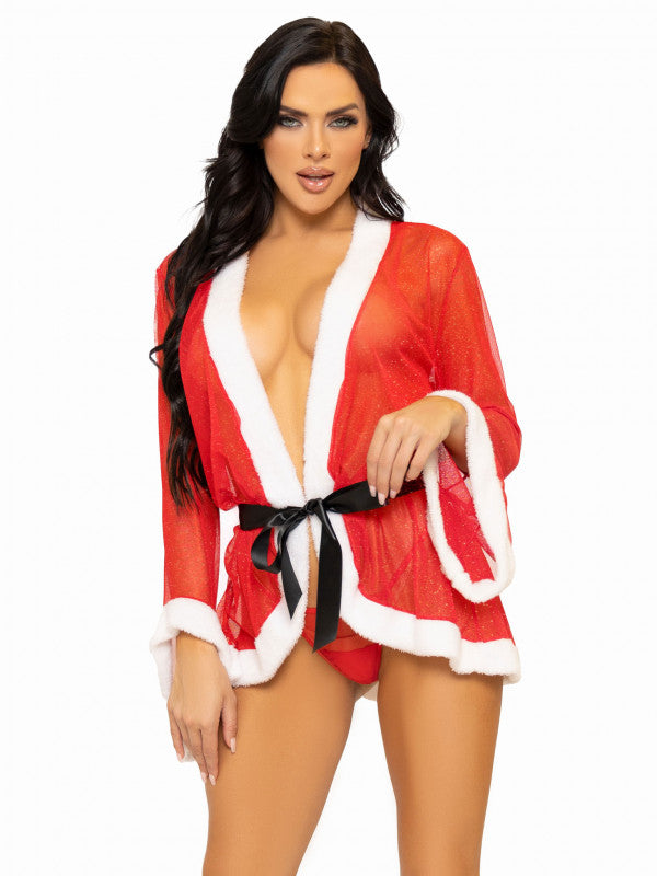 3 Pc Santa Robe and G-StRing Set - S/m - Red