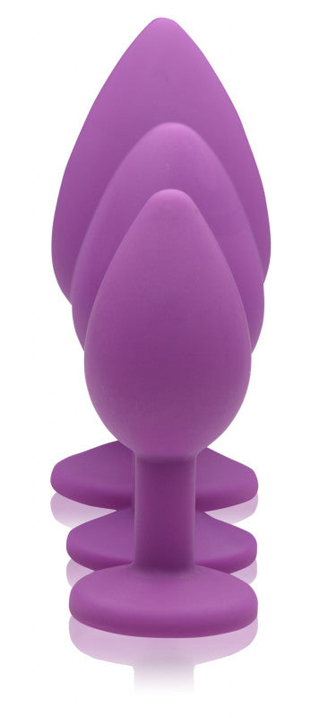 Purple Pleasure 3 Piece Silicone Anal Plugs With Gems