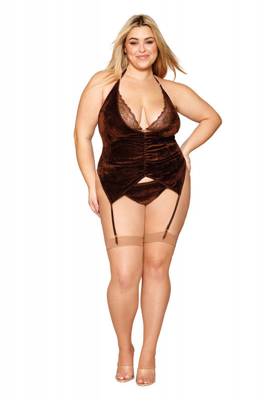 Shirt Garter Slip and G-StRing - Queen Size -  Espresso