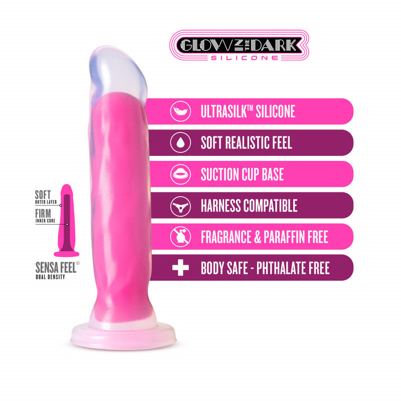 Neo Elite Glow in the Dark - Marquee - 8 Inch  Silicone Dual Density   - Neon Pink