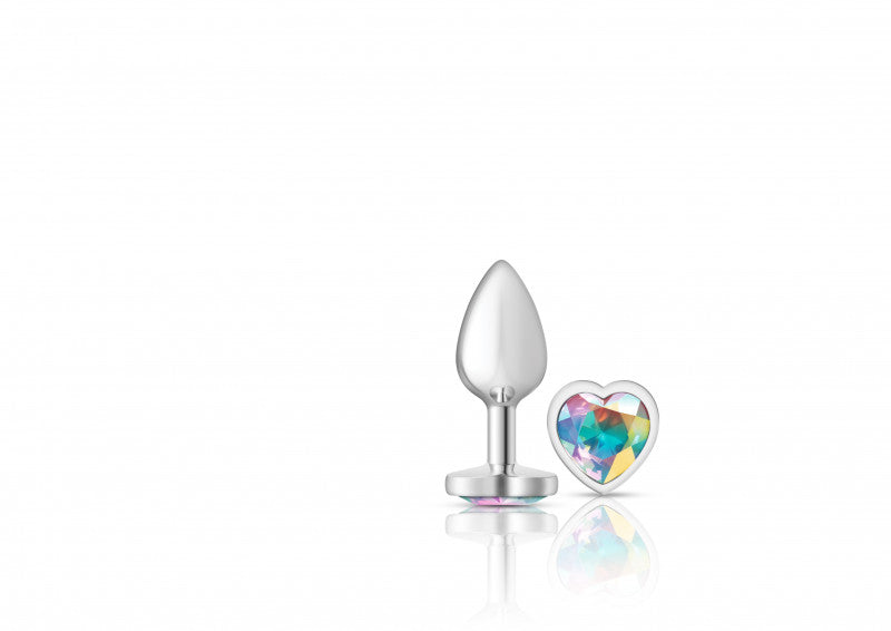 Cheeky Charms - Silver Metal Butt Plug - Heart - Clear - Small