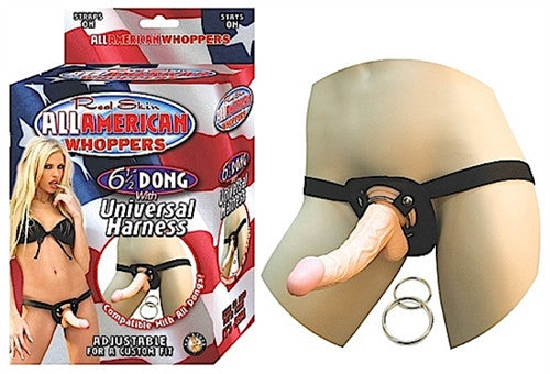 All American Whoppers 6.5-Inch  With Universal Harness - Flesh