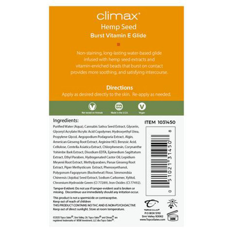 Climax Hemp Seed Burst Vitamin E Glide - 4 Fl. Oz.
