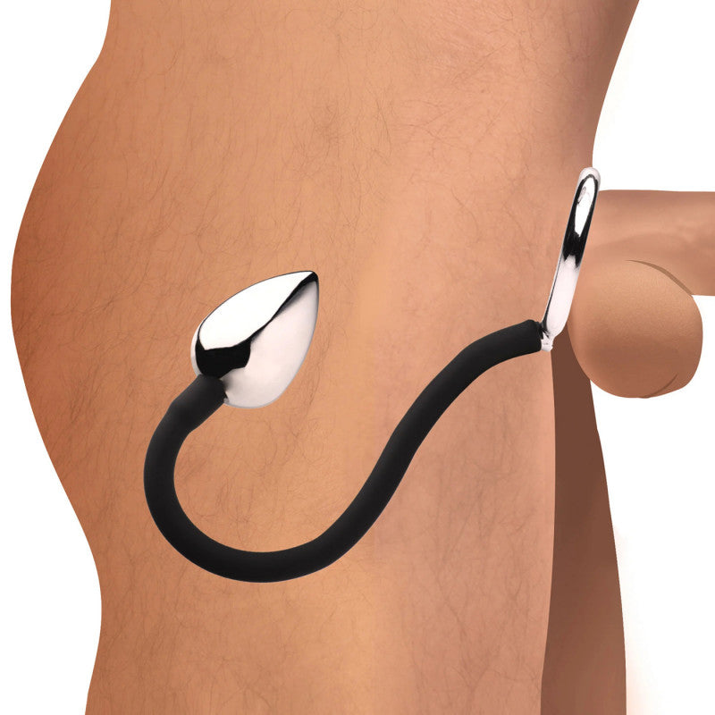 Tug Plus Plug  and Ball Ring With Anal Plug -  Black