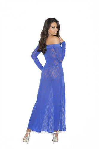 Long Sleeve Lace Gown - Blue - One Size