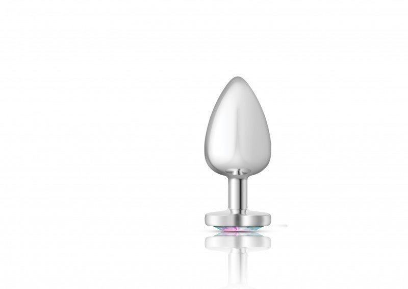 Cheeky Charms - Silver Metal Butt Plug - Heart - Clear - Large