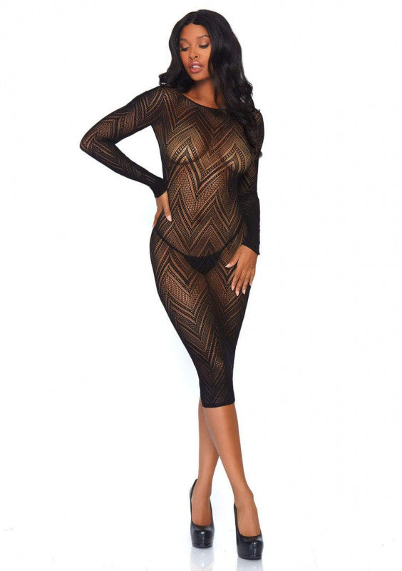 Fishnet Bodycon Dress - One Size - Black