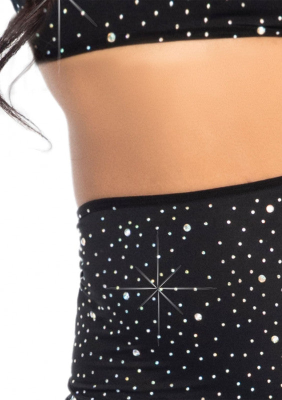 2 Pc Rhinestone Bandeau and Mini Skirt - Black - Large