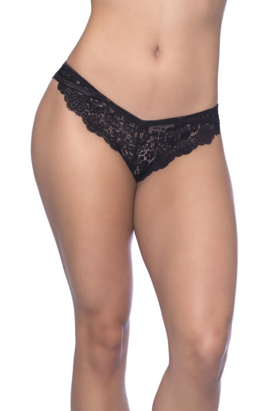 Cage Back Galloon Lace Boyshort With Wrap Around  Elastic Detail - 1x/2x - Black
