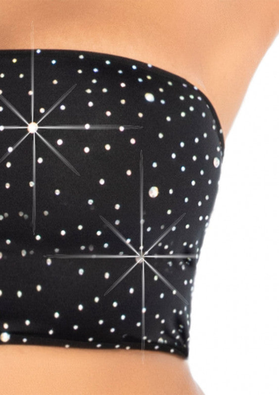 2 Pc Rhinestone Bandeau and Mini Skirt - Black - Small