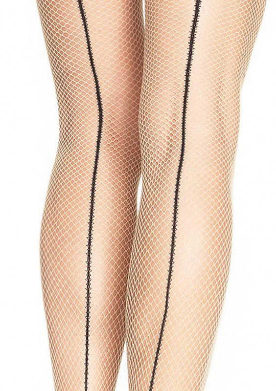 Spandex Fishnet Tights With Cantrast Backseam - One Size - Nude/black