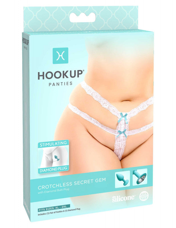 Hookup Panties Crotchless Secret Gem - White - XL - Xxl