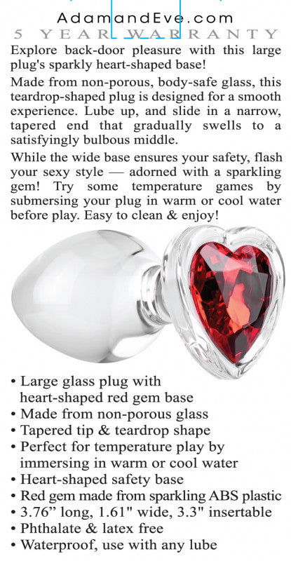 Red Heart Gem Glass Plug - Large