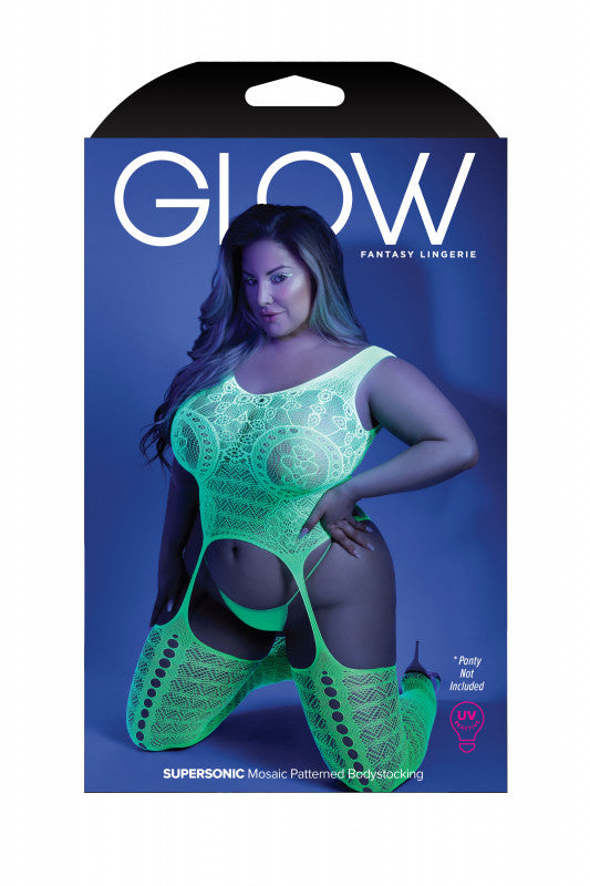 Supersonic Mosaic Bodystocking - Queen - Neon  Green