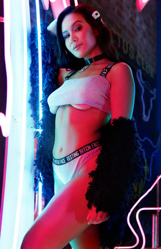 Resting Bitch Face Crop Top and Thong Panty Set - Gray - L/xl