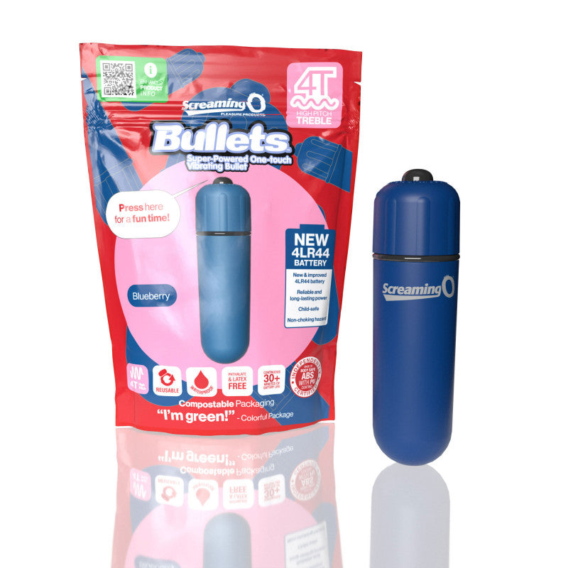 Screaming O 4t - Bullet - Super Powered One Touch  Vibrating Bullet - Blueberry