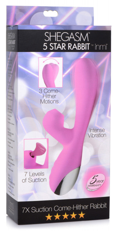 Shegasm 5 Star 7x Suction Come- Hither Silicone  Rabbit - Pink
